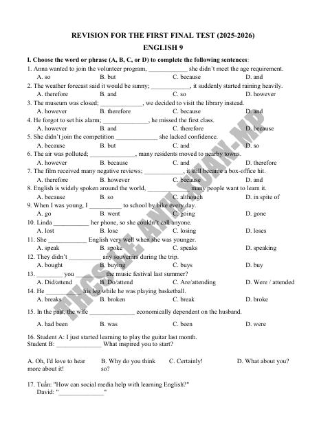 Đề cương ôn tập Học kì 1 Tiếng Anh 9 năm 2025–2026 trường THCS Lê Anh Xuân (TP Hồ Chí Minh)